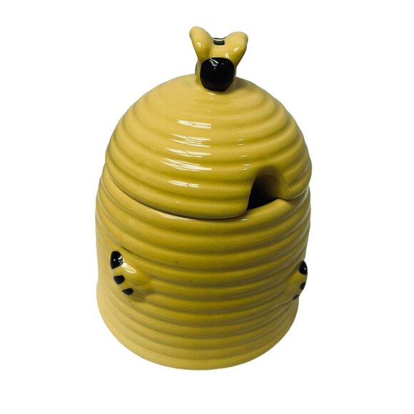Rustic Wildlife Busy Honey Bumblebee Jar Bee Hive Beehive Ceramic Jar 5.5"x4" - Picture 1 of 9